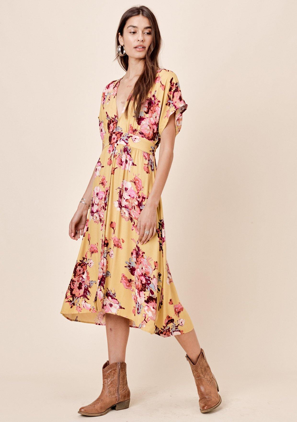 Floral Printed Tie Back Midi Dress ...